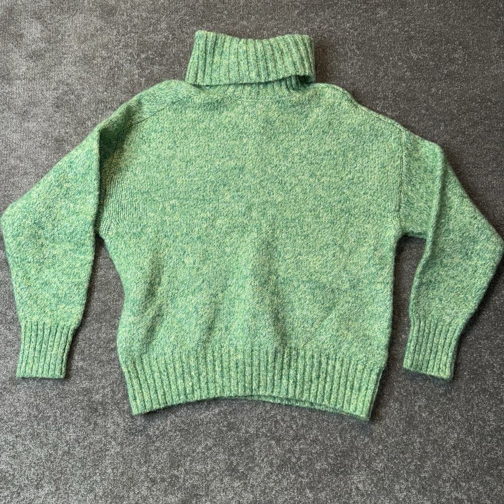 Zara Sweater Women's M Green Turtleneck Thick Alpaca Wool Blend Heavy Preppy